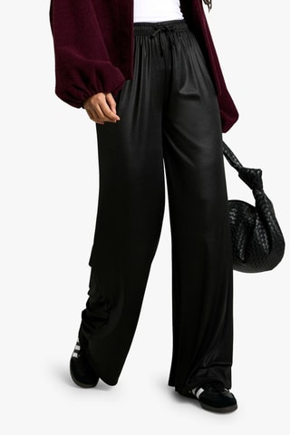 Pantalon wide legs en satin et soie - Noir