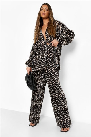 Pantalon wide legs taille haute - Noir et beige