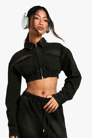 Veste courte en jean - Noir