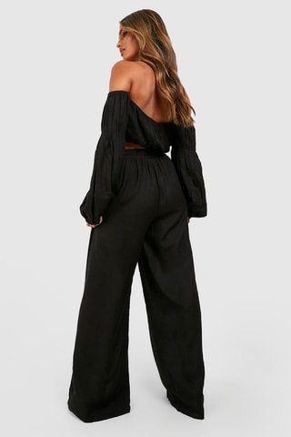 Crop top et pantalon wide legs taille haute - Noir