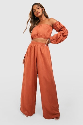 Crop top et pantalon wide legs - Terracotta