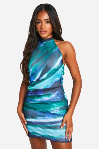 Robe fourreau - Bleu et vert