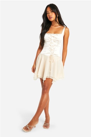 Robe patineuse bi-matière - Crème