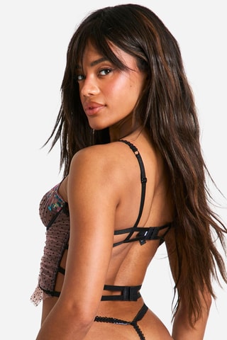 Crop top en tulle plumetis et dentelle - Noir