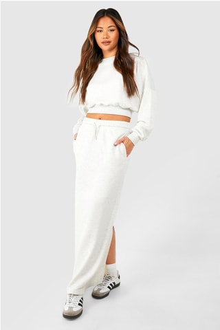 Sweat court et jupe longue - Gris clair chiné