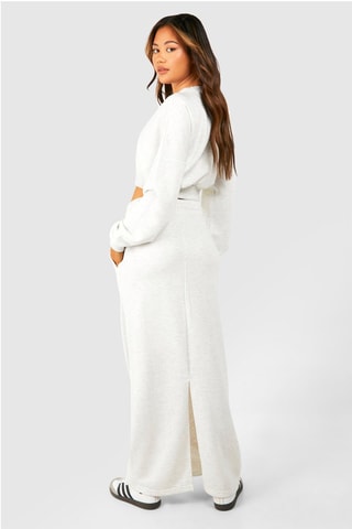 Sweat court et jupe longue - Gris clair chiné