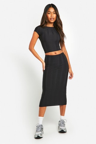 Crop top et jupe midi - Noir