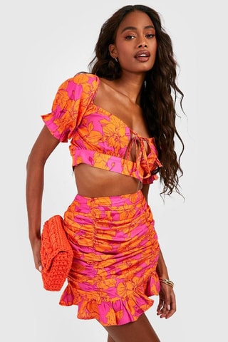 Crop top et minijupe - Rose et orange