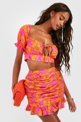 Crop top et minijupe - Rose et orange