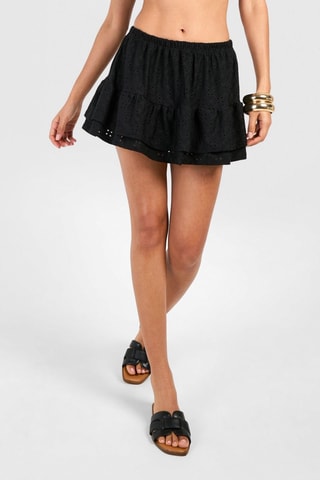 Minijupe volanté en broderie anglaise - Noir