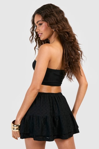 Minijupe volanté en broderie anglaise - Noir