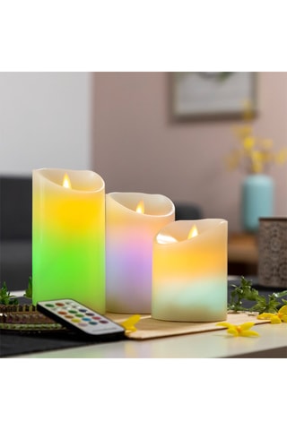 3 bougies LED multicolore à effet flamme avec télécommande