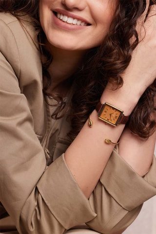 Leren Quartz Horloge met parelmoer Boracay- Donkerbruin