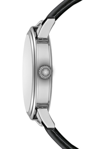 Leren Quartz Horloge Zwart en Zilverkleurig