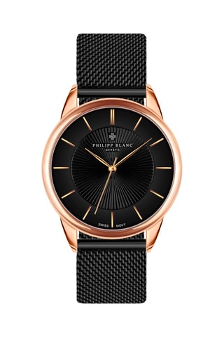 Stalen Quartz Horloge Zwart en Roségoudkleurig