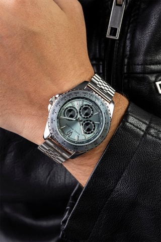 Stalen Quartz Horloge - Zilverkleurig en Blauw