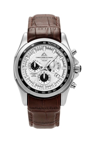 Montre à quartz en cuir Volcan - Tachymètre et chronographe - Marron et argenté