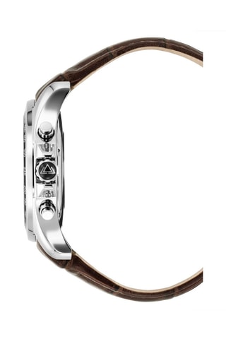 Montre à quartz en cuir Volcan - Tachymètre et chronographe - Marron et argenté