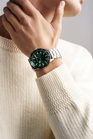 Stalen Quartz Horloge Vilnius Zilverkleurig en Groen