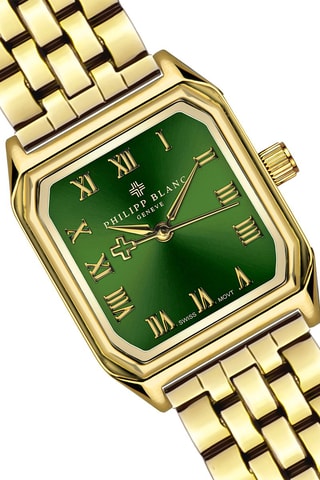 Leren en Doublé Zilver Ion Quartz Horloge met Diamant Olympe