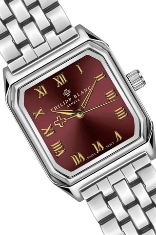 Set Doublé Zilver Ion en Leren Quartz Horloge en Leren Horlogeband Olympe