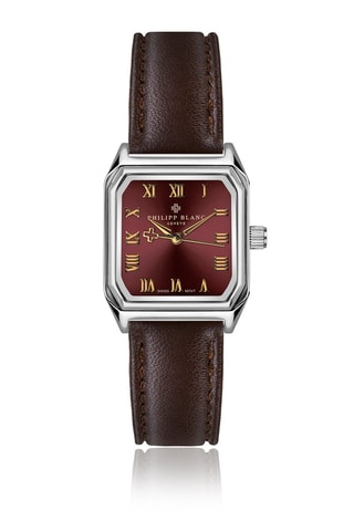 Leren en Doublé Zilver Ion Quartz Horloge met Diamant Olympe