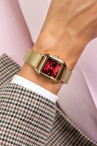 Roestvrijstalen Quartz Horloge - Goudkleurig en Bordeauxrood - Emily Westwood