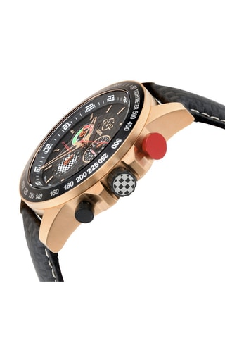 Leren Quartz Horloge Scuderia - Chronograaf en tachymeter - Zwart en Roségoudkleurig