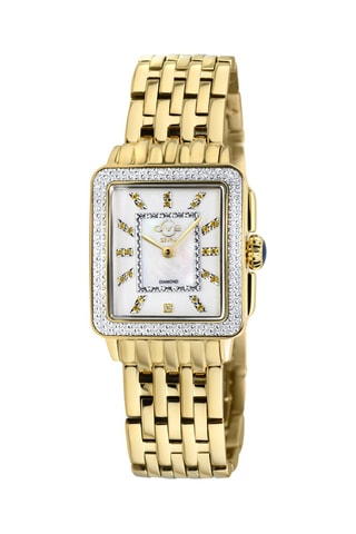 Stalen Quartz Horloge met Parelmoer, Diamant en Edelstenen