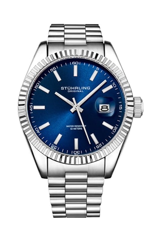 Stalen Quartz Horloge Symphony- Zilverkleurig en Marineblauw
