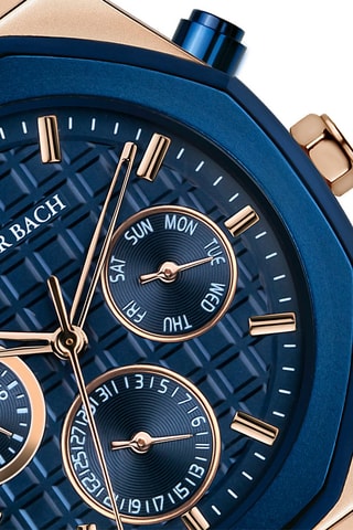 Stalen Quartz Horloge - Blauw en Roségoudkleurig - Walter Bach