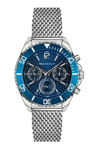 Stalen Quartz Horloge - Zilverkleurig en Blauw - Walter Bach
