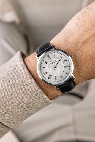 Leren Quartz Horloge - Zwart en Zilverkleurig - Frederic Graff