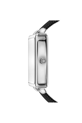 Leren Quartz Horloge Zwart en Zilverkleurig