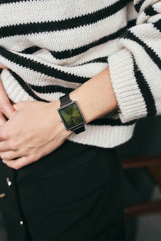 Leren Quartz Horloge Zwart en Zilverkleurig