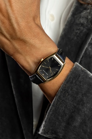 Leren Quartz Horloge met Diamant - Goudkleurig