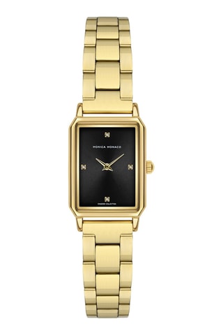 Stalen Quartz Horloge met Diamant - Goudkleurig en Zwart