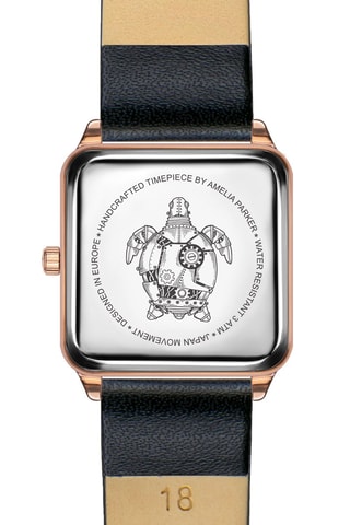 Leren Quartz Horloge Night Plaza- Zwart en Roségoudkleurig