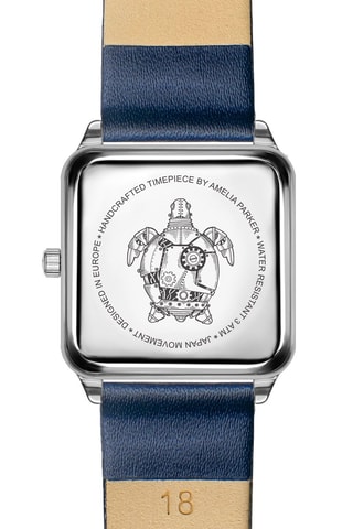 Leren en stalen Quartz Horloge Plaza- Marineblauw en Zilverkleurig