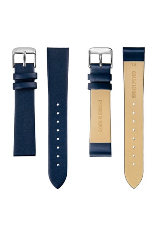 Leren en stalen Quartz Horloge Plaza- Marineblauw en Zilverkleurig