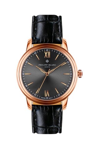 Leren Quartz Horloge Zwart en Roségoudkleurig