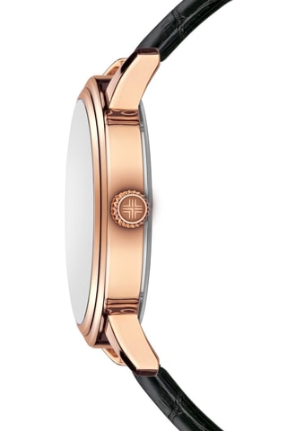 Leren Quartz Horloge Zwart en Roségoudkleurig