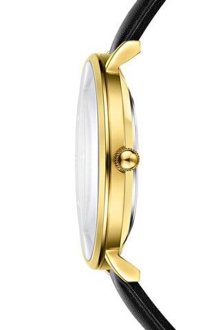 Leren Quartz Horloge Zwart en Goudkleurig