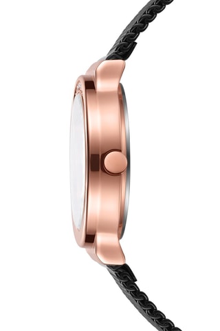 Stalen Quartz Horloge Zwart en Roségoudkleurig