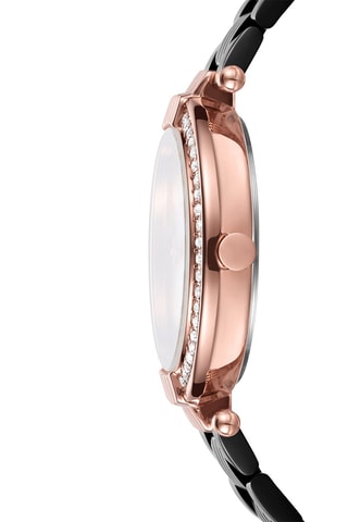 Stalen Quartz Horloge Zwart en Roségoudkleurig