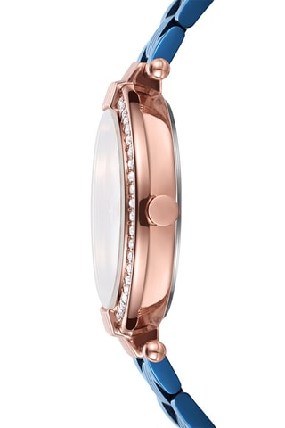 Stalen Quartz Horloge Kobaltblauw en Roségoudkleurig