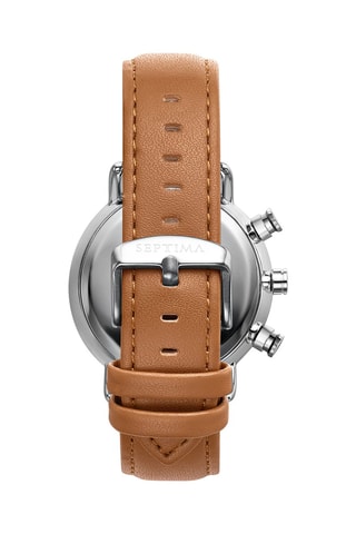 Leren Quartz Horloge Chronograaf - Camel en Zilverkleurig