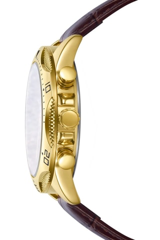 Leren Quartz Horloge Chronograaf - Bruin en Goudkleurig