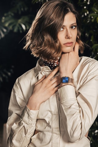 Stalen Quartz Horloge Roségoudkleurig en Blauw