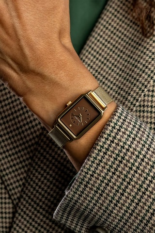 Stalen Quartz Horloge met Diamant - Goudkleurig en Bruin